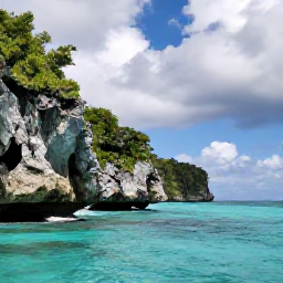 Caribbean Holidays, Cayman Islands Tours, Quiet tropical coastline and rugged limestone cliffs on Cayman Brac under a partly cloudy June sky