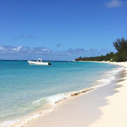 Caribbean Holidays, Cayman Islands Tours, Sunny Grand Cayman coastline in January, with clear turquoise water, a white sandy beach and a small boat offshore