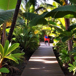 Caribbean Holidays, Cayman Islands Tours, Visitors exploring a lush tropical nature trail in Grand Cayman, with native plants, wooden paths and warm September sunlight