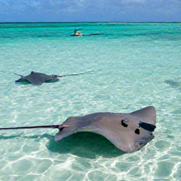 Caribbean Holidays, Cayman Islands Tours, Visitors swimming alongside gentle stingrays in clear shallow water at Stingray City, Grand Cayman