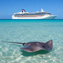 Caribbean Holidays, Cayman January Cruises, Visitors swimming with friendly stingrays in shallow clear water at Stingray City, Grand Cayman, under a bright blue sky