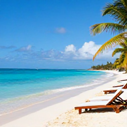 Caribbean Holidays, Cayman January Escapes, Relaxed Seven Mile Beach scene in Grand Cayman with clear shallow sea, sun loungers and palm trees