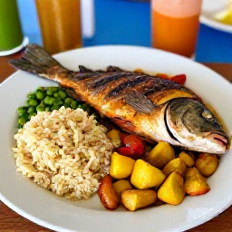 Caribbean Holidays, Cayman January Holidays, Traditional Caymanian food served at a relaxed local restaurant, including fresh fish, rice and peas, plantain and colourful Caribbean dishes