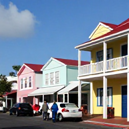 Caribbean Holidays, Cayman January Holidays, Visitors exploring George Town in Grand Cayman, with colourful buildings, local shops and historic Caribbean architecture