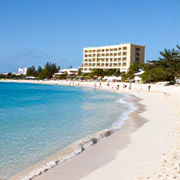 Caribbean Holidays, Cayman Luxury February, Seven Mile Beach in Grand Cayman with calm clear water, luxury hotel, soft white sand and visitors enjoying a sunny February afternoon