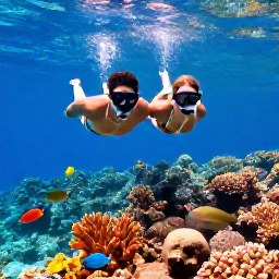 Caribbean Holidays, Cayman Luxury Holidays, Couple snorkelling above a colourful coral reef in clear Cayman Islands water with tropical fish