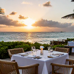 Caribbean Holidays, Cayman Luxury Holidays, Fine dining terrace overlooking the Caribbean Sea at sunset in Grand Cayman