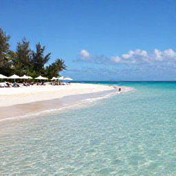 Caribbean Holidays, Cayman Luxury Holidays, Seven Mile Beach on Grand Cayman with clear shallow water, white sand, luxury resort umbrellas and guests enjoying a peaceful morning