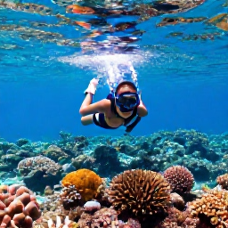 Caribbean Holidays, Cayman Luxury Holidays, Visitors snorkelling above a colourful coral reef in clear Cayman Islands water with tropical fish and sunlight filtering from the surface
