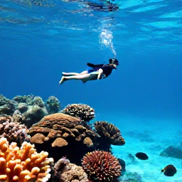 Caribbean Holidays, Cayman Luxury May, Visitors snorkelling above colourful coral and tropical fish in the clear shallow waters of Grand Cayman