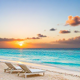 Caribbean Holidays, Cayman Luxury November, Luxury beachfront resort on Grand Cayman at sunset in November, turquoise sea, white sand and elegant loungers