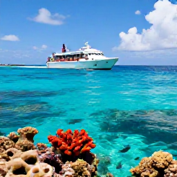 Caribbean Holidays, Cayman March Cruises, A small boat carrying cruise visitors towards colourful coral reefs and clear water near Grand Cayman, tropical fish visible beneath the surface