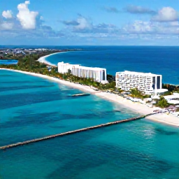 Caribbean Holidays, Cayman Multi-Centre, Aerial view of Grand Cayman with turquoise water, white sand beaches and a modern resort coastline