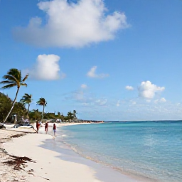 Caribbean Holidays, Cayman Nature Holidays, A sunny March morning on Grand Cayman, with turquoise sea, white sand, palm trees and visitors walking beside the water