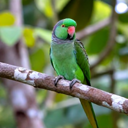 Caribbean Holidays, Cayman Nature Holidays, A wild green parrot perched in native Cayman woodland with soft natural light and tropical foliage
