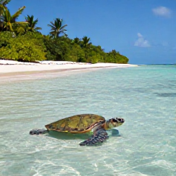 Caribbean Holidays, Cayman Nature Holidays, Green sea turtle resting in clear shallow water near a peaceful Cayman Islands coastline, with mangroves and palms in the background