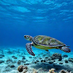 Caribbean Holidays, Cayman Nature Holidays, Green sea turtle swimming above a clear coral reef in the Cayman Islands, with snorkellers in the distance