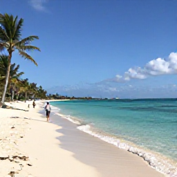 Caribbean Holidays, Cayman November Beaches, Quiet Cayman beach with palm trees, clear shallow Caribbean water and a couple walking along the shoreline in warm November sunshine, realistic holiday photograph