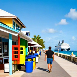 Caribbean Holidays, Cayman November Cruises, Visitors walking through George Town, Grand Cayman, browsing colourful shops and caf&eacute;s near the waterfront on a sunny November morning