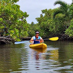 Caribbean Holidays, Cayman November Tours, A guided kayak tour through calm mangrove channels on Grand Cayman, surrounded by green coastal vegetation