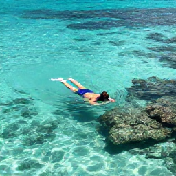 Caribbean Holidays, Cayman Solo December, Lone traveller swimming and snorkelling in clear turquoise water near a Cayman Islands coral reef