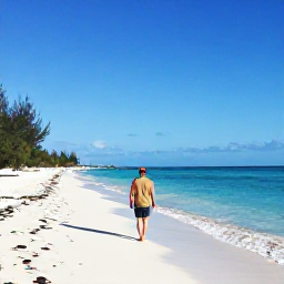 Caribbean Holidays, Cayman Solo Holidays, A solo traveller walking along the calm white sands of Seven Mile Beach in Grand Cayman under bright February sunshine