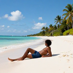 Caribbean Holidays, Cayman Solo Holidays, A solo visitor relaxing on Seven Mile Beach, Cayman Islands, with clear water, white sand and palm trees