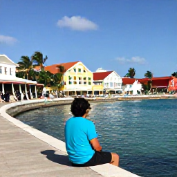 Caribbean Holidays, Cayman Solo Holidays, Friendly solo traveller exploring George Town waterfront in Grand Cayman, colourful buildings, palm trees and Caribbean sea
