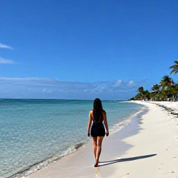 Caribbean Holidays, Cayman Solo Holidays, Lone visitor walking along Seven Mile Beach in Grand Cayman, calm clear water, palm trees and a peaceful Caribbean atmosphere