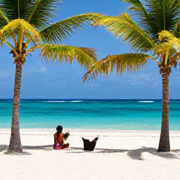 Caribbean Holidays, Cayman Solo Holidays, Solo traveller enjoying a quiet stretch of Seven Mile Beach, with a book, clear Caribbean sea and palm trees