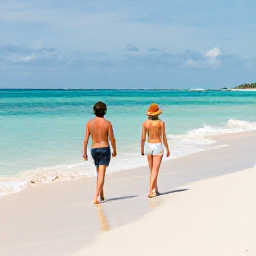 Caribbean Holidays, Cayman Solo Holidays, Solo traveller walking along Seven Mile Beach in the Cayman Islands in warm May sunshine, calm turquoise sea and soft white sand