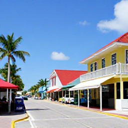 Caribbean Holidays, Cayman Solo Holidays, Solo visitor exploring George Town in Grand Cayman, colourful Caribbean buildings, local shops and palm-lined streets