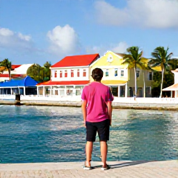 Caribbean Holidays, Cayman Solo January, Solo traveller exploring George Town and the waterfront in Grand Cayman, with colourful buildings, palm trees and a bright Caribbean afternoon