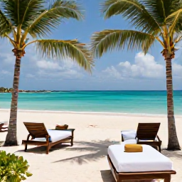 Caribbean Holidays, Cayman Spa Breaks, A tranquil luxury spa overlooking a bright Caribbean beach in Grand Cayman, with palm trees, treatment beds and calm turquoise water