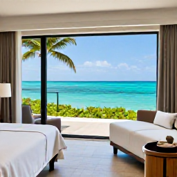 Caribbean Holidays, Cayman Spa Breaks, A tranquil luxury spa overlooking a turquoise Caribbean sea in Grand Cayman, with treatment rooms, palms and soft natural light