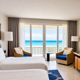 Caribbean Holidays, Cayman Spa Breaks, Comfortable luxury hotel room in Grand Cayman with spa robes, natural light and a view towards the turquoise Caribbean Sea