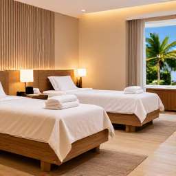 Caribbean Holidays, Cayman Spa Breaks, Elegant Cayman Islands resort spa interior with natural materials, soft towels and tropical light