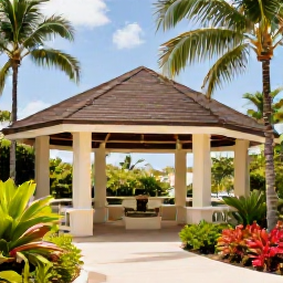 Caribbean Holidays, Cayman Spa Breaks, Open-air Caribbean spa pavilion surrounded by palm trees and tropical gardens on Grand Cayman