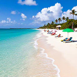 Caribbean Holidays, Cayman Spa Breaks, Visitors relaxing on Seven Mile Beach in Grand Cayman, with clear shallow water, white sand, sun loungers and palm trees