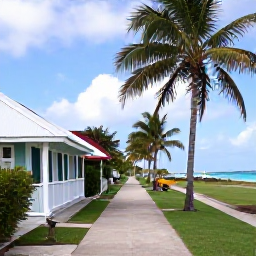 Caribbean Holidays, Cayman Walking Holidays, A scenic walking route through Grand Cayman countryside with traditional houses, palm trees and glimpses of the Caribbean Sea