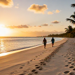 Caribbean Holidays, Cayman Walking Holidays, A sunset walk along Seven Mile Beach on Grand Cayman, with footprints in the sand, calm water and warm golden light