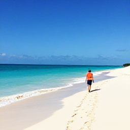 Caribbean Holidays, Cayman Walking Holidays, A walker following a coastal trail beside clear turquoise water and pale sand in Grand Cayman, bright August sunshine