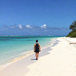 Caribbean Holidays, Cayman Walking Holidays, A walker following a coastal trail beside clear turquoise water and pale sand in the Cayman Islands during July