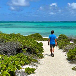 Caribbean Holidays, Cayman Walking Holidays, A walker following a quiet coastal trail beside clear turquoise water and low green vegetation in Grand Cayman during May