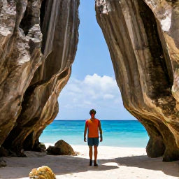 Caribbean Holidays, Cayman Walking Holidays, A walker on a scenic coastal path near dramatic limestone scenery and the blue Caribbean Sea in Cayman Brac
