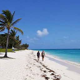 Caribbean Holidays, Cayman Walking Holidays, Walkers exploring a quiet beach on Grand Cayman with brilliant blue sea, pale sand and scattered palm trees