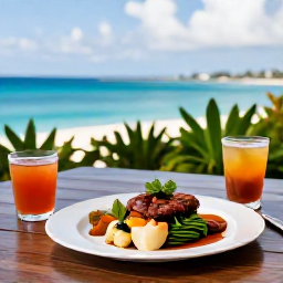 Caribbean Holidays, Cayman Wellness, Healthy Caribbean meal at an outdoor restaurant overlooking the sea in Grand Cayman