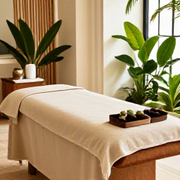 Caribbean Holidays, Cayman Wellness July, Relaxing spa treatment in an elegant Cayman Islands resort, natural textures, tropical plants and soft daylight