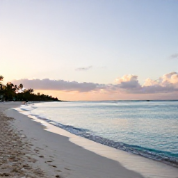 Caribbean Holidays, Cayman Wellness November, Quiet Seven Mile Beach at sunrise in November, calm turquoise water, soft golden light, a few peaceful holidaymakers enjoying the shore