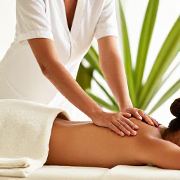 Caribbean Holidays, Cayman Wellness, Person enjoying a peaceful massage in a bright Caribbean spa with natural wood, tropical plants and soft neutral colours